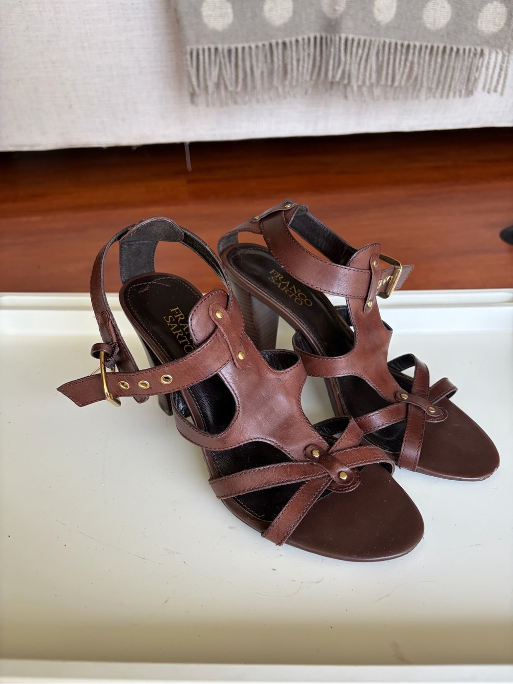 Franco Sarto Brown Leather Strappy Heeled Sandals